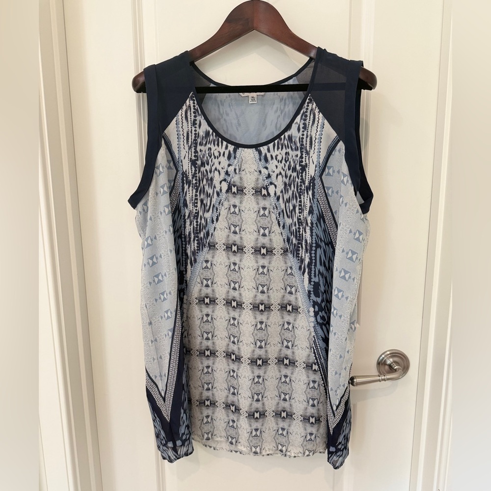 CAbi Blues and White Patterned Tank Top Size XL